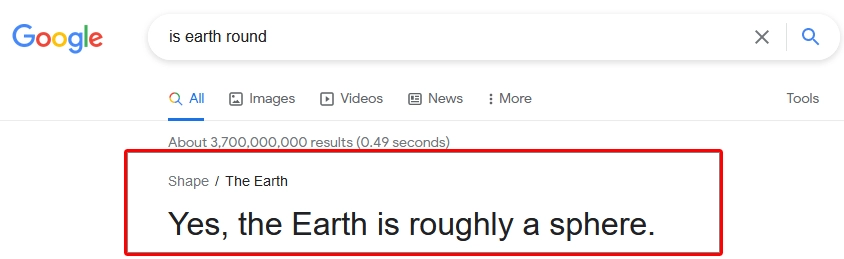 ریچ اسنیپت بررسی حقیقت Fact Check؛ بررسی حقیقت گرد بودن زمین در گوگل